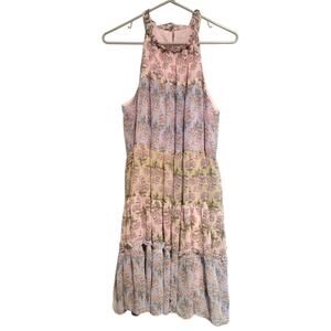 Juliana's Medium Halter Neck Floral Dress Pastel Tiered Midi Flowy Summer Beach